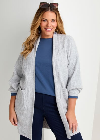 Plus Size Ribbed Pocket Cardigan