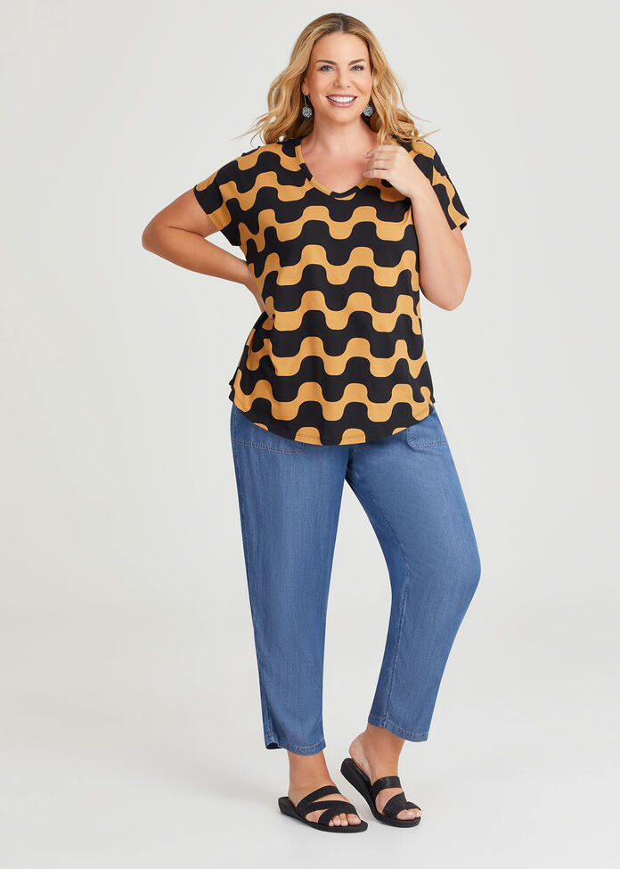 Cotton Abstract Waves T-shirt, , hi-res