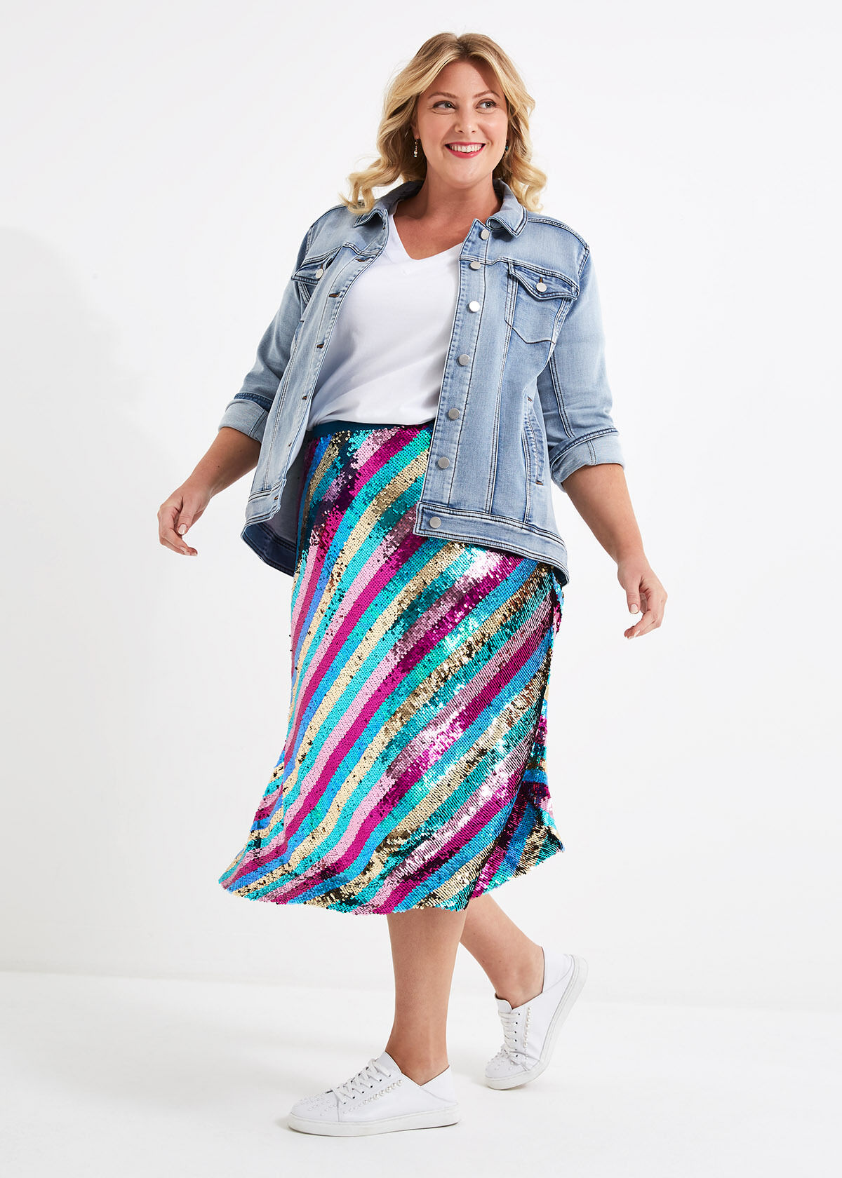 SHEIN Mulvari Plus Colourful Striped Skirt | SHEIN UK