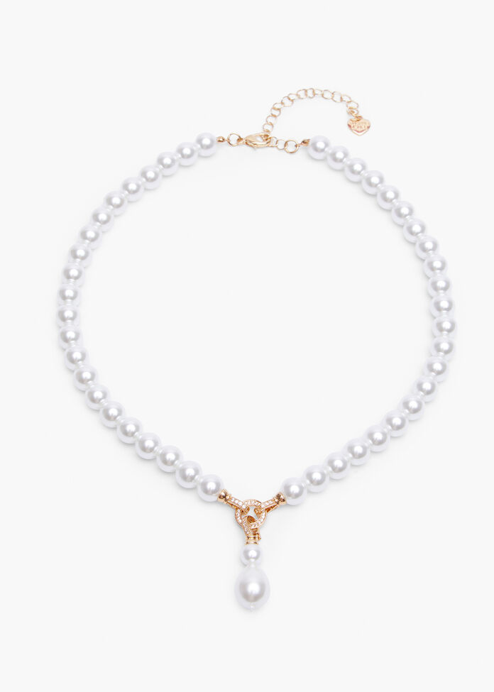Pearl & Diamante Necklace, , hi-res