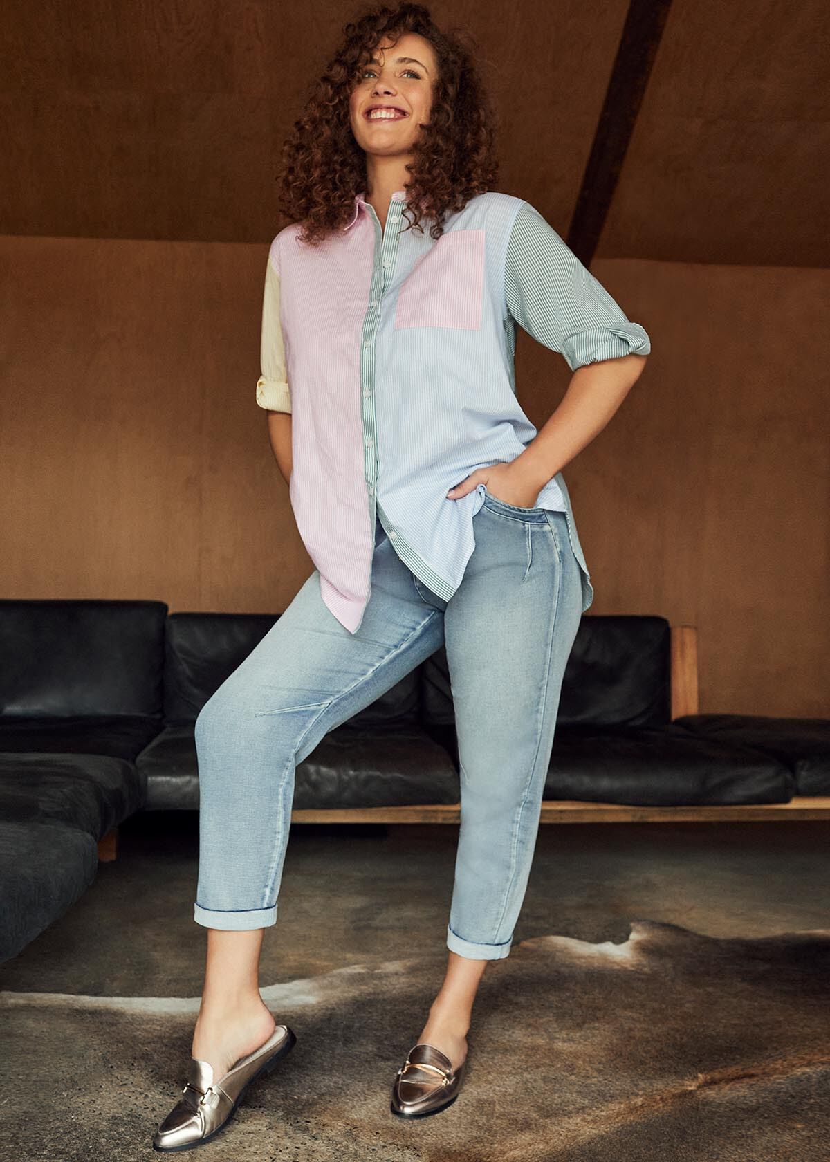 Shop Cotton Stripe Mix Shirt in Stripes 