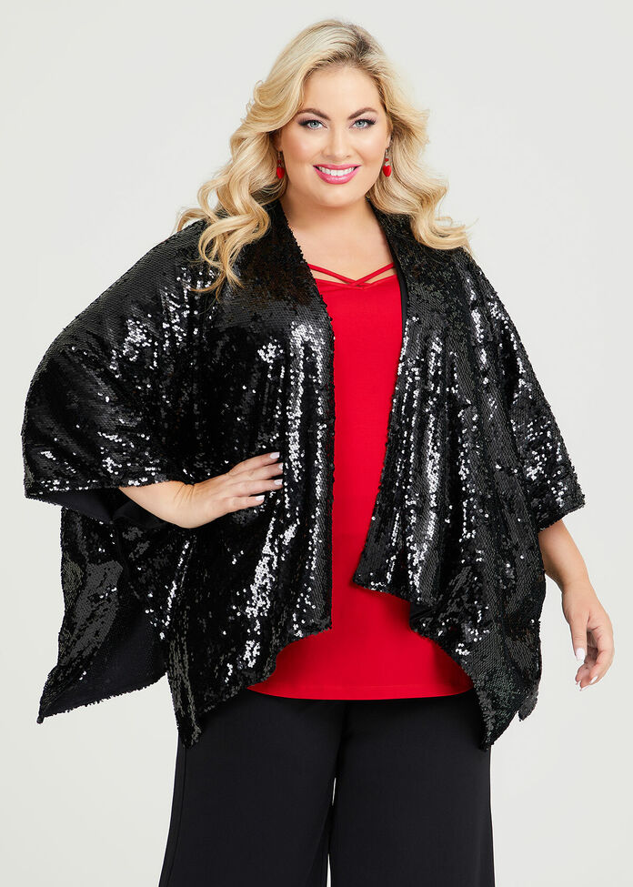 Sequin Evening Cape in Black in sizes 12 to 30 | Taking Shape UK
