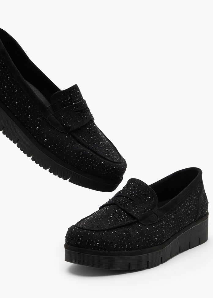 Shop Plus Size Wedge Bejewelled Loafer in Black | Sizes 12-30 | Taking ...