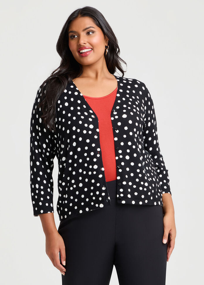 Polka Dot Natural Cardigan, BLACK/WHITE SPOT, hi-res