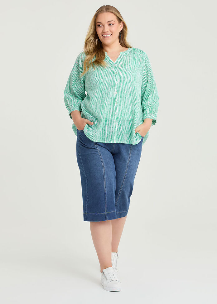 Cotton Stripe Button Top, , hi-res