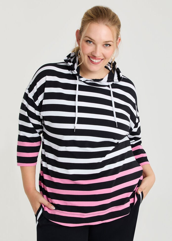 Cotton Stripe Hooded Top, , hi-res