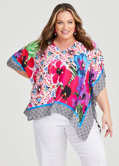 Plus Size Summer Floral Poncho