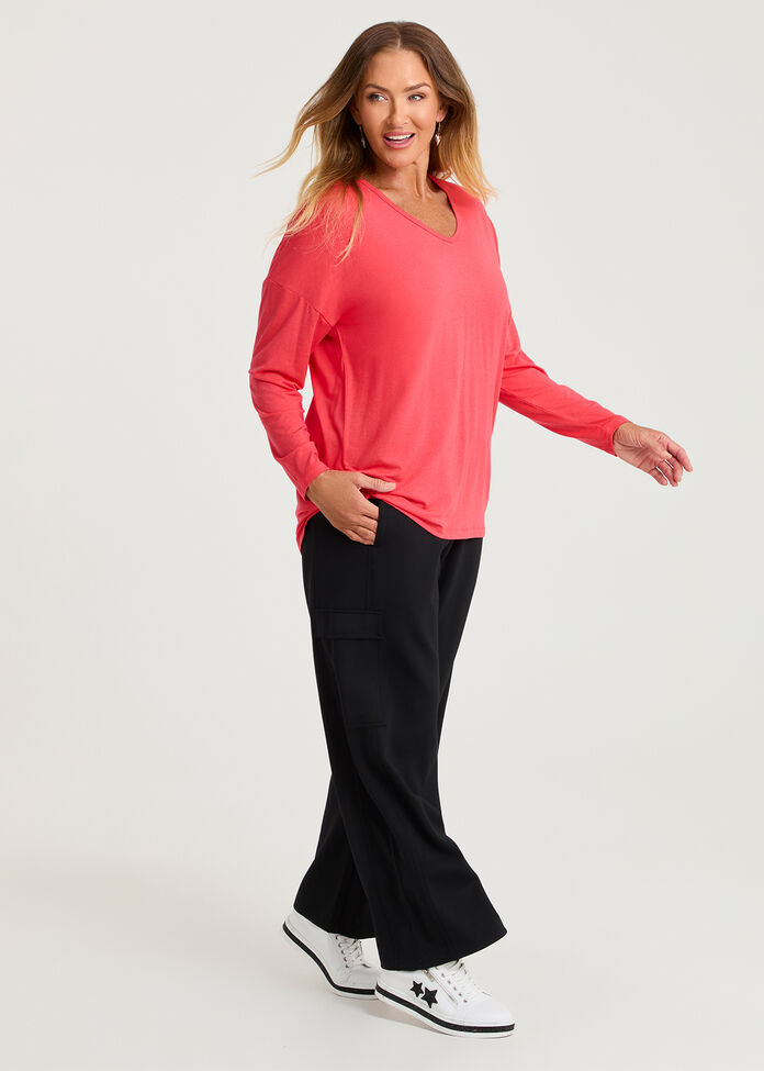 Australian Wool Modal V-neck Top, , hi-res