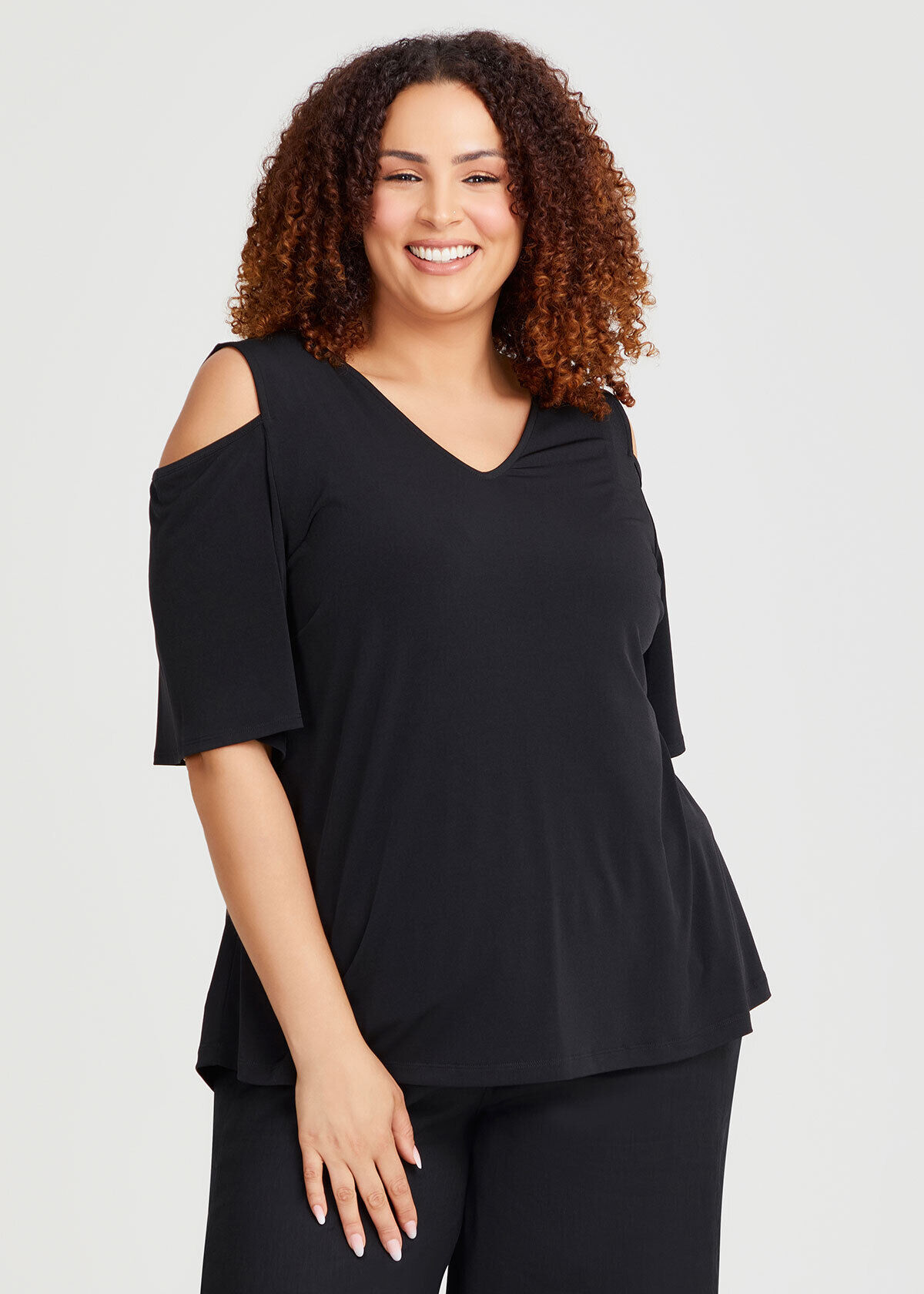 Plus size black cold shoulder top store