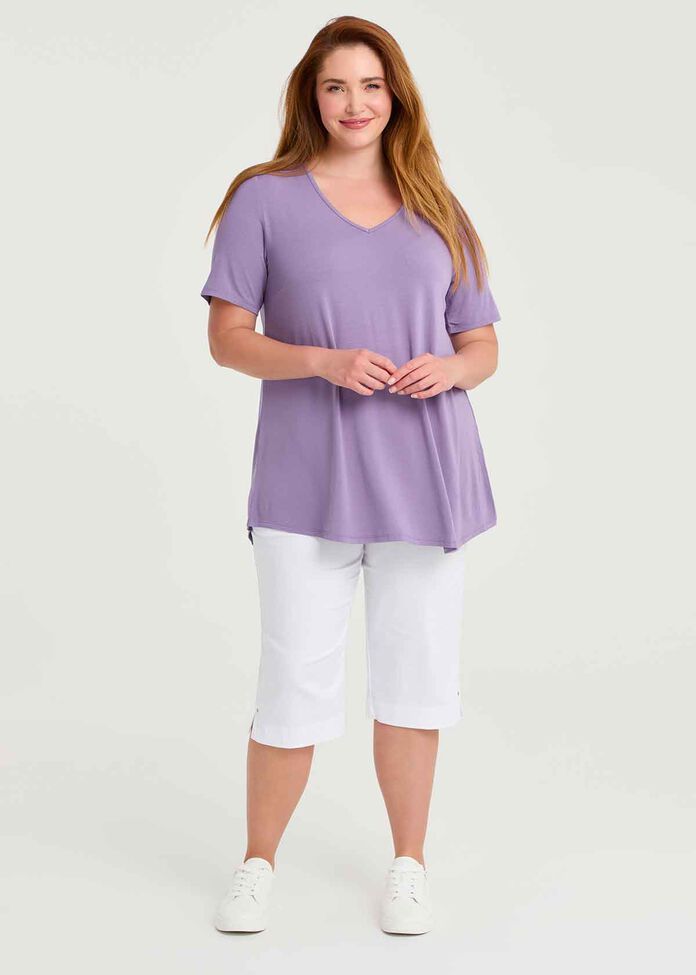  Bamboo Base V Neck Short Sleeve Top, , hi-res