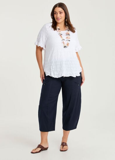 Plus Size Stretch Linen Lantern Crop Pant