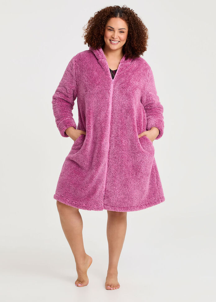 Fluffy Hooded Dressing Gown, , hi-res