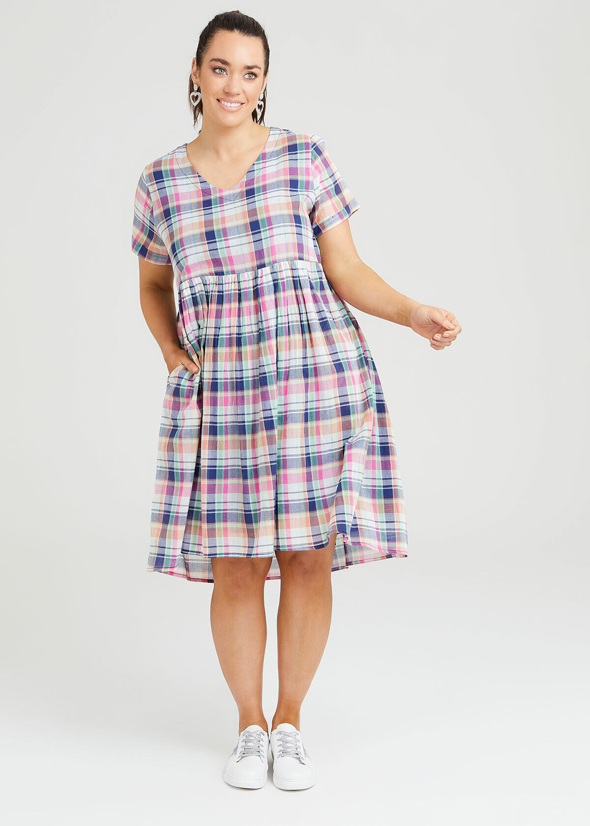 Cotton Multicolour Check Dress