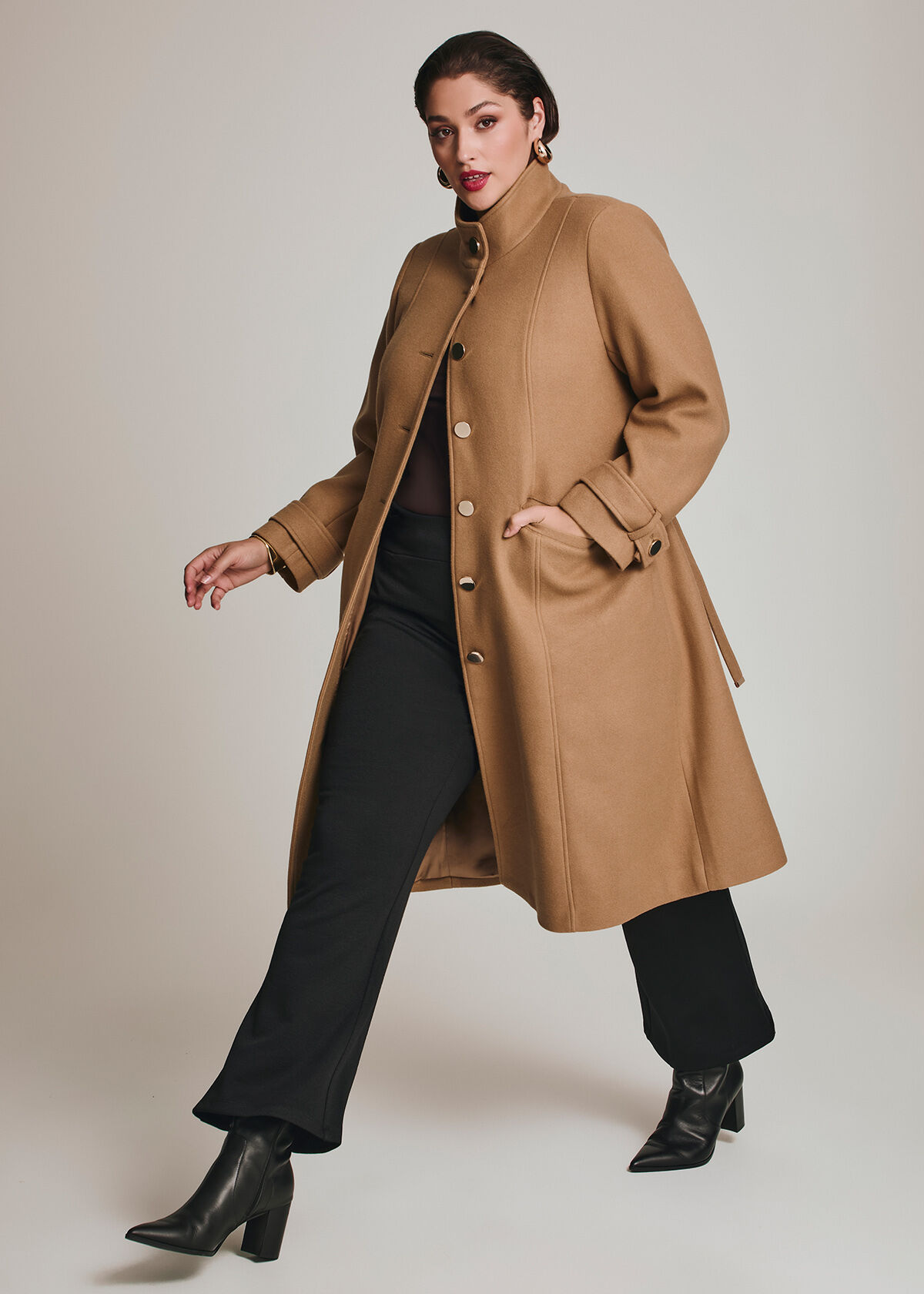 Shop Plus Size Funnel Neck Melton Coat, Brown | Taking Shape AU