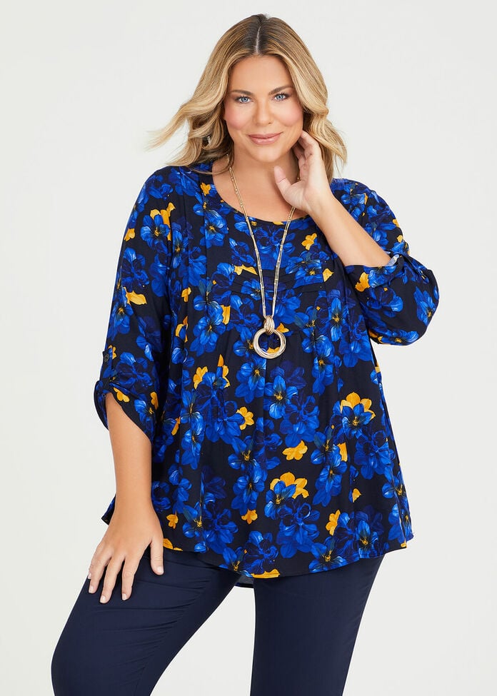 Shop Plus Size Bamboo Floral Blues Tunic in Multi | Sizes 12-30 ...