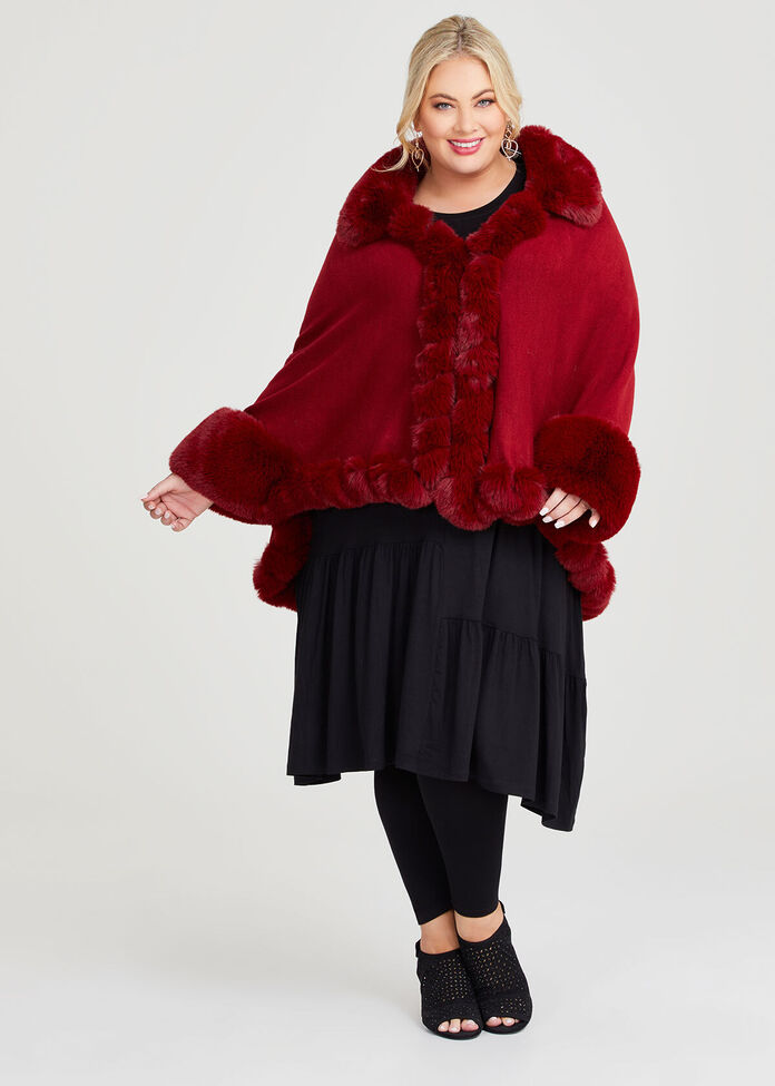 Fur Trim Evening Cape, , hi-res