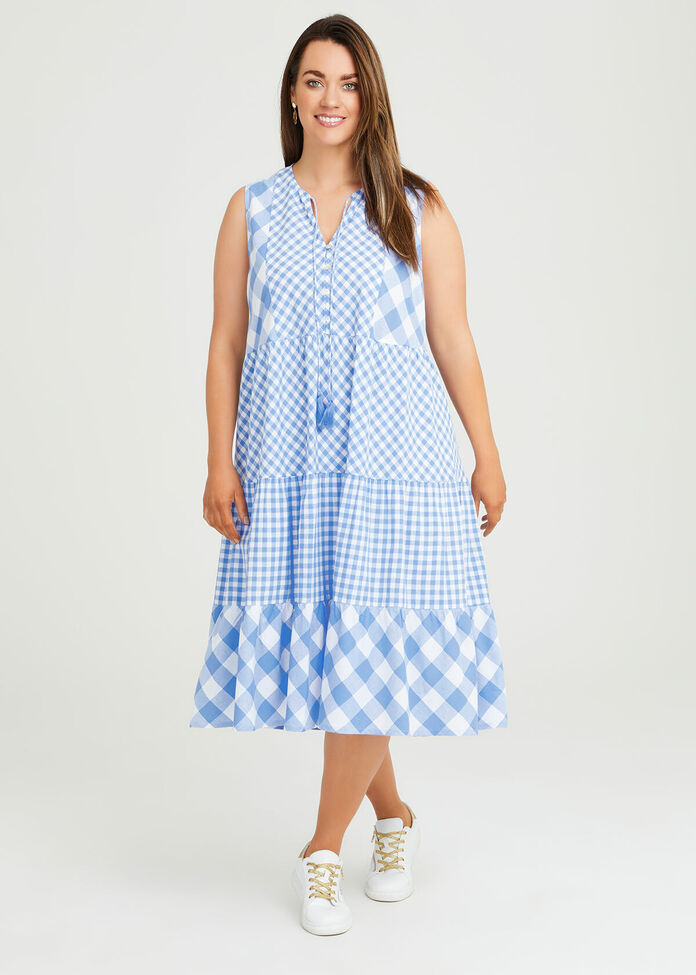 Cotton Gingham Sleeveless Dress, , hi-res
