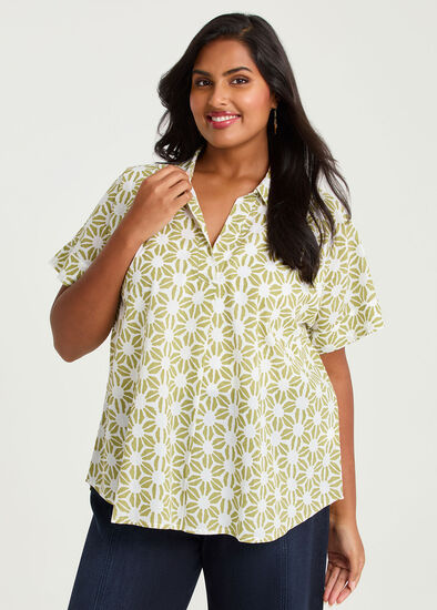 Plus Size Cotton Geometric Floral Top
