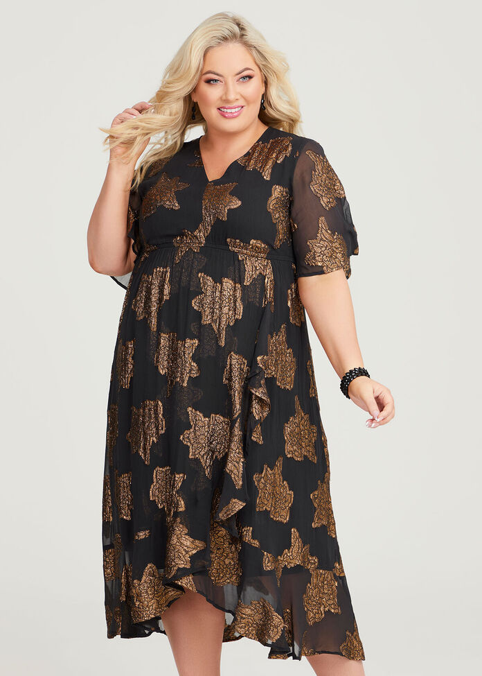 Aphrodite Gold Jacquard Dress, , hi-res