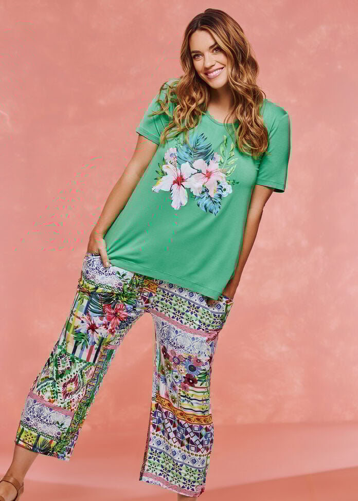 Shop Plus Size Bamboo Spring Pyjama 3/4 Pant, Multi Taking Shape AU