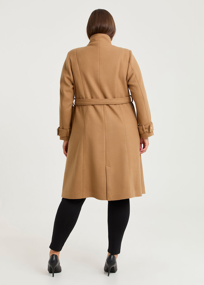 Funnel Neck Melton Coat, CAMEL, hi-res