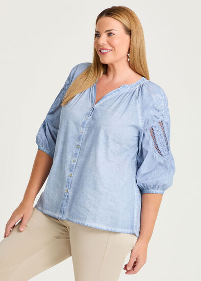 Plus Size Cotton Cutout Detail Top