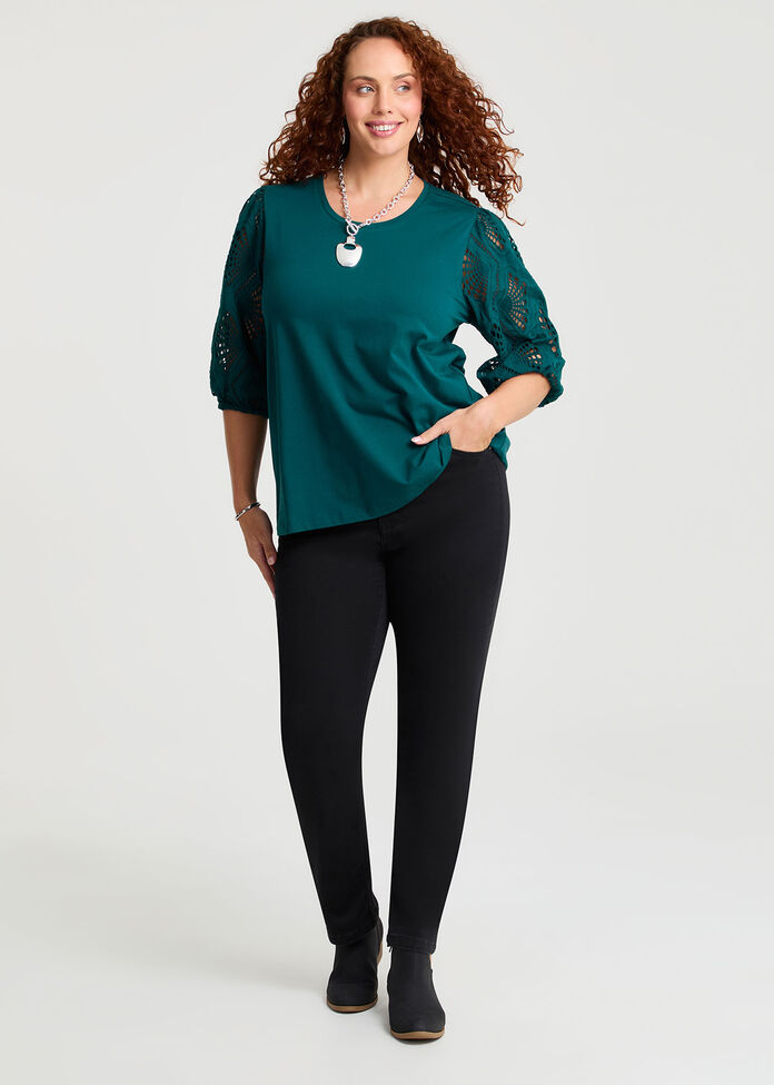 Cotton Broderie Sleeve Top, , hi-res