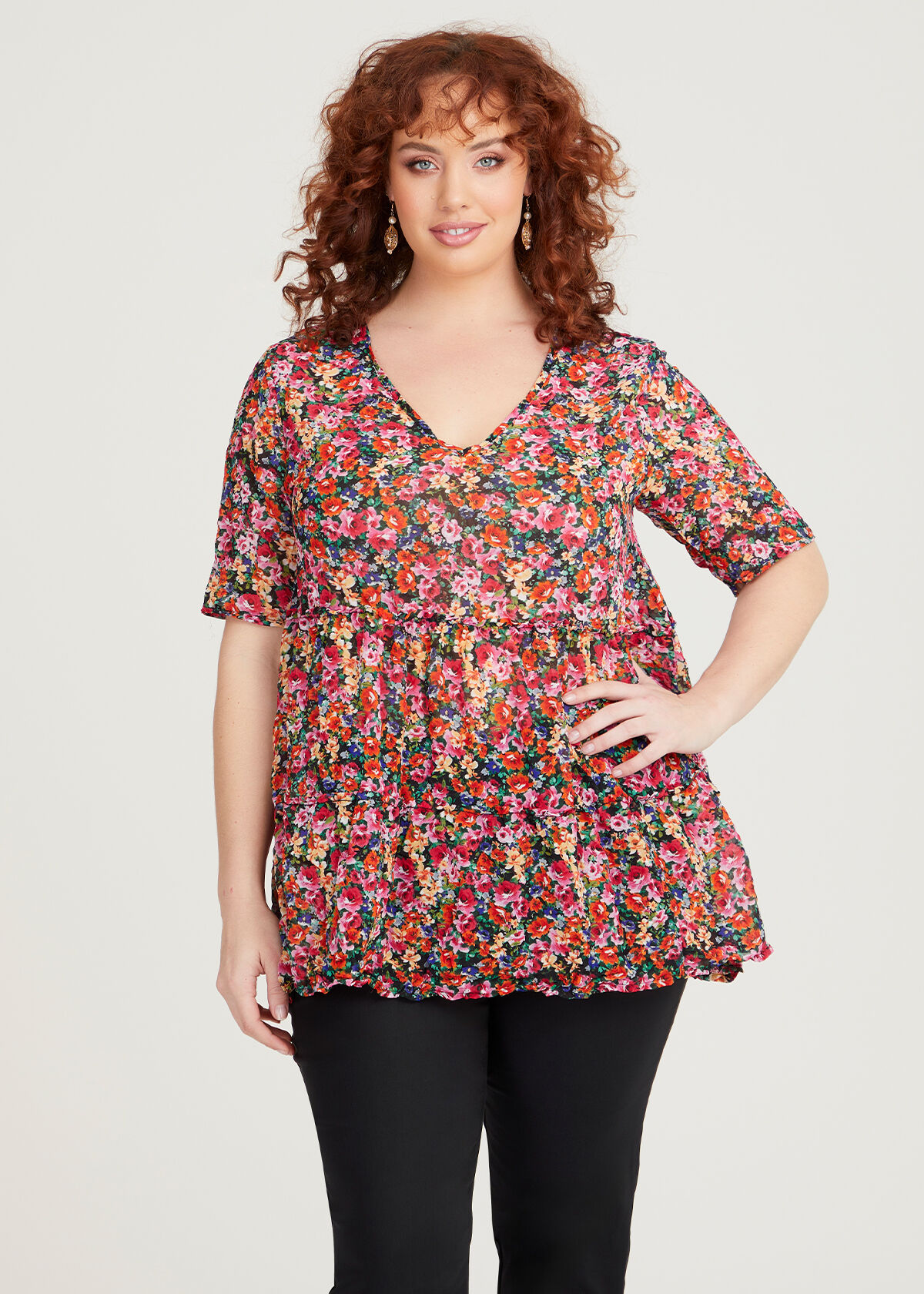 Shop Plus Size Chiffon Boho Top in Multi Taking Shape UK