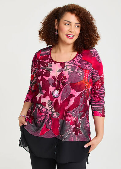 Plus Size Floral Flame Burnout Tunic