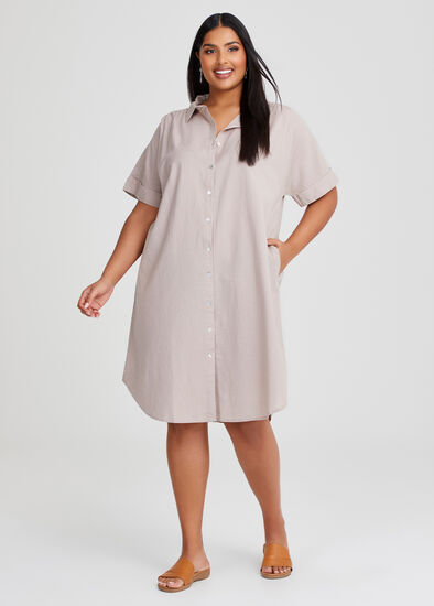 Plus Size Cotton Linen Shirt Dress