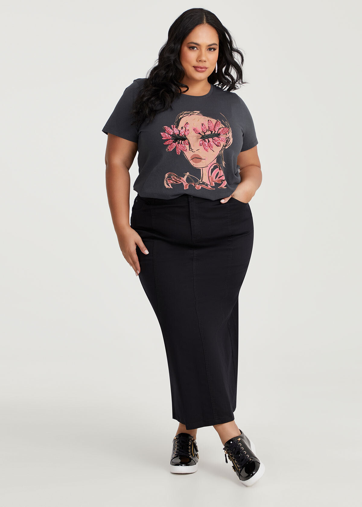 Shop Plus Size Seam Detail Denim Maxi Skirt, Black | Taking Shape AU