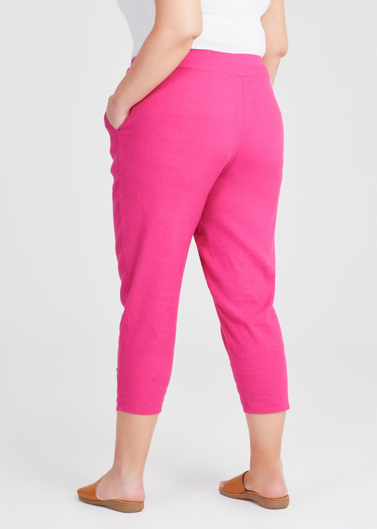 Shop Plus Size Button Stretch Linen Pant in Red Taking Shape AU