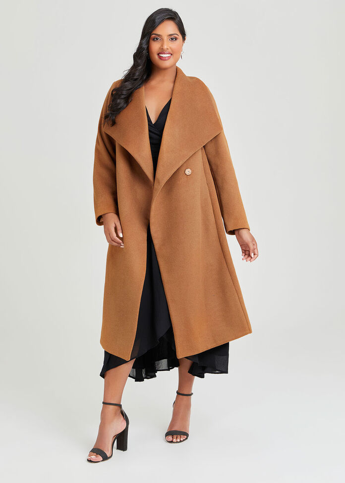 Shop Plus Size Madison Long Wool Coat in Brown