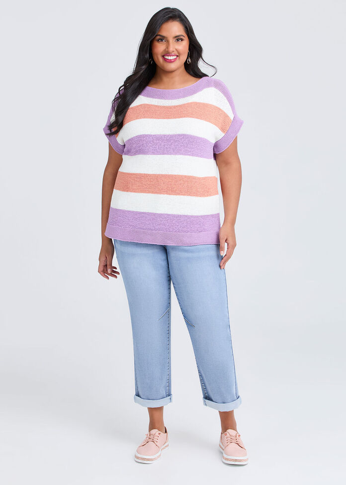 Cotton Blend Pastel Knit Top, , hi-res