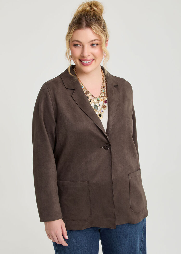 Faux Suede Relaxed Blazer, , hi-res