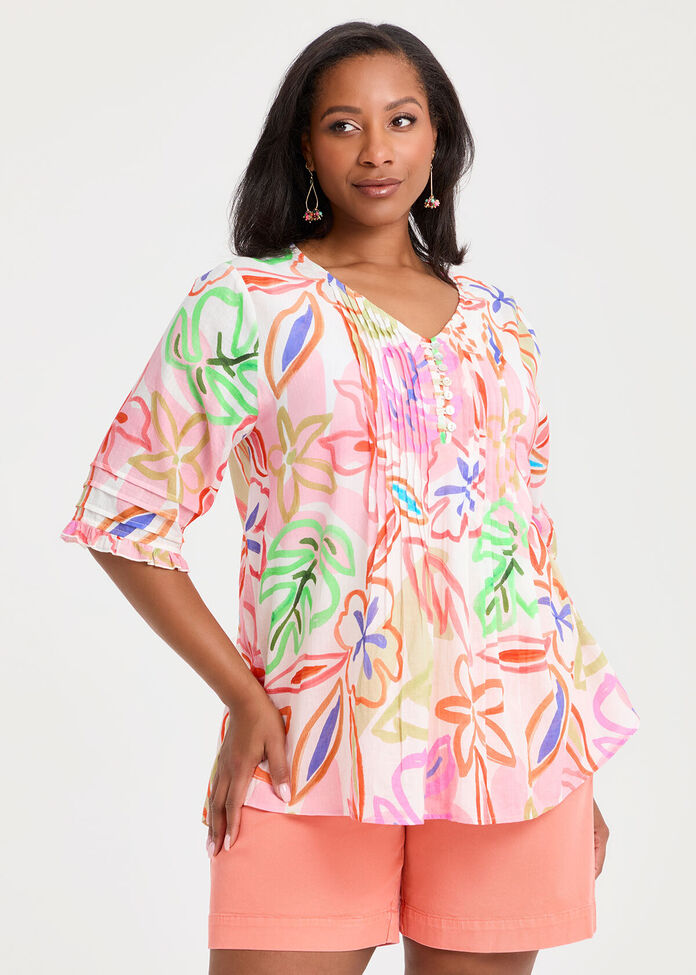 Cotton Soft Bloom Pintuck Top, , hi-res