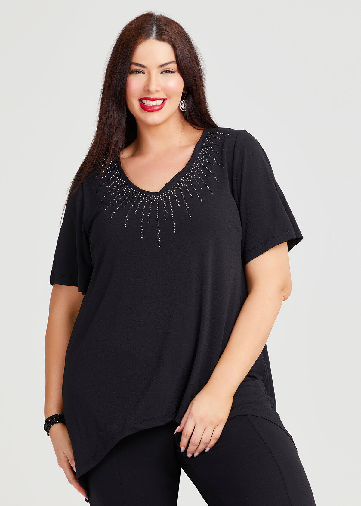 Black evening tunic tops clearance