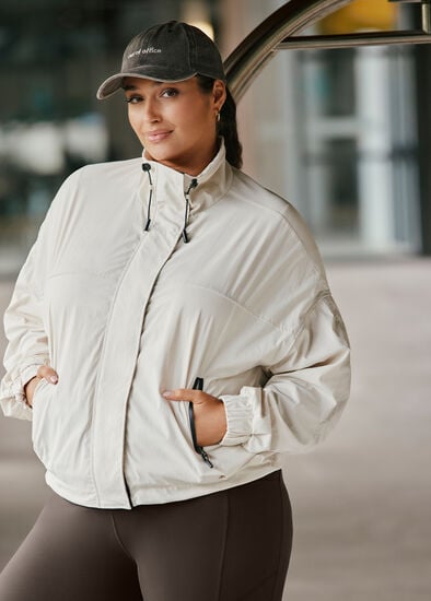 Plus Size Funnel Neck Windbreaker Jacket