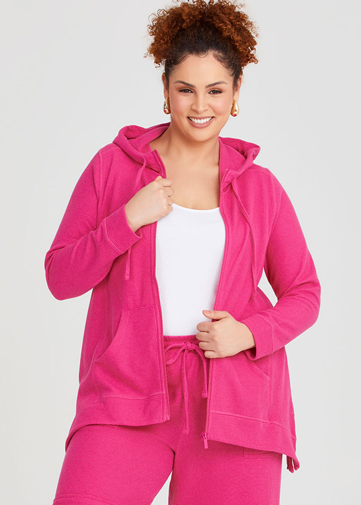 Shop Plus Size Waffle Hooded Jacket in Red Taking Shape AU