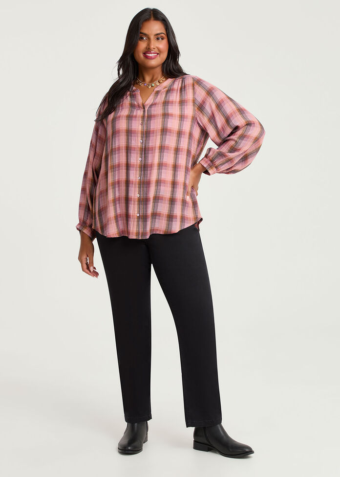 Natural Check Button Top, , hi-res