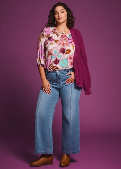Plus Size Natural Wildflower Print Top