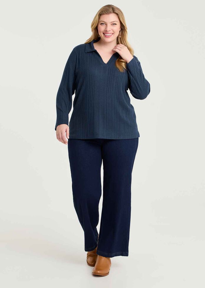 Cozy Rib Polo Top, , hi-res