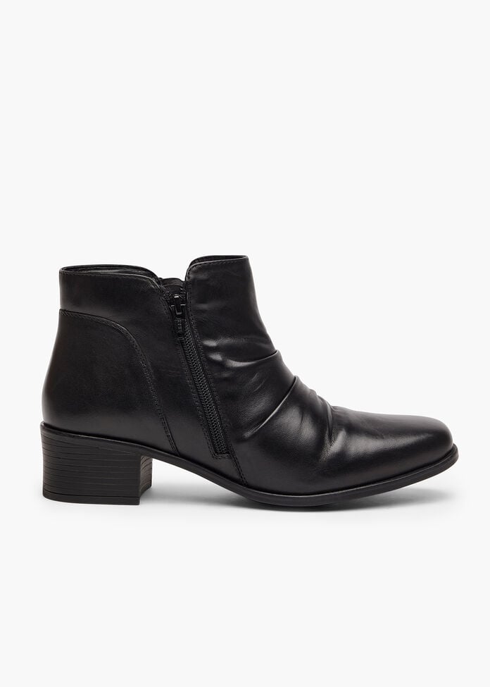 Leather Ruched Ankle Boot, , hi-res