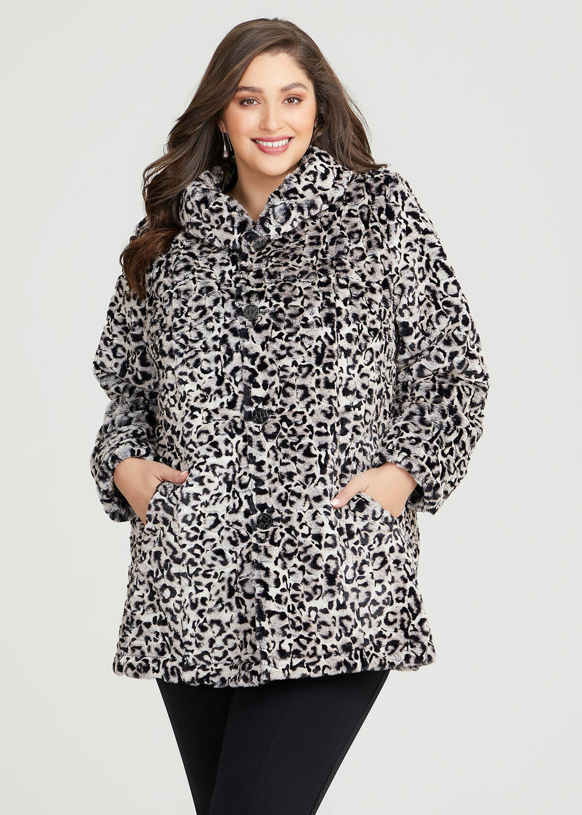 Shop Plus Size Reversible Lush Leopard Faux Fur Coat in Black