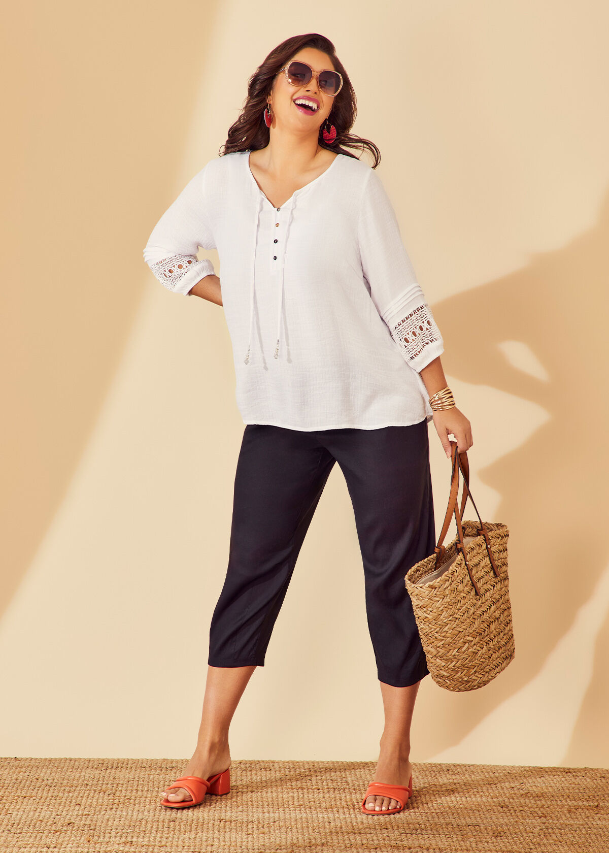 Plus size linen crop pants sale