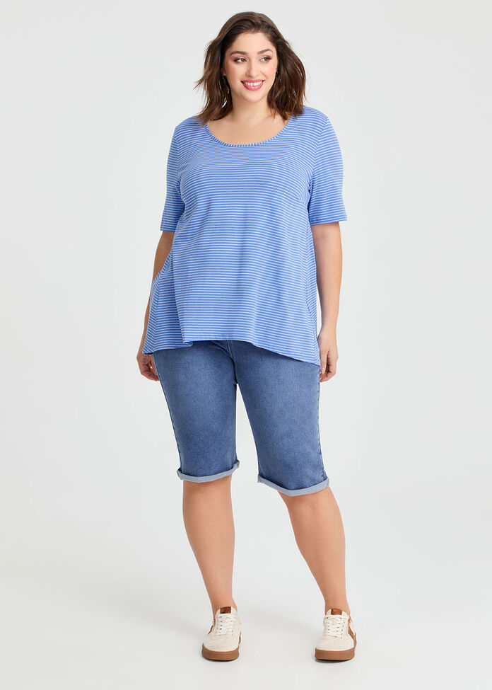 Scoop Neck Stripe T-shirt, , hi-res