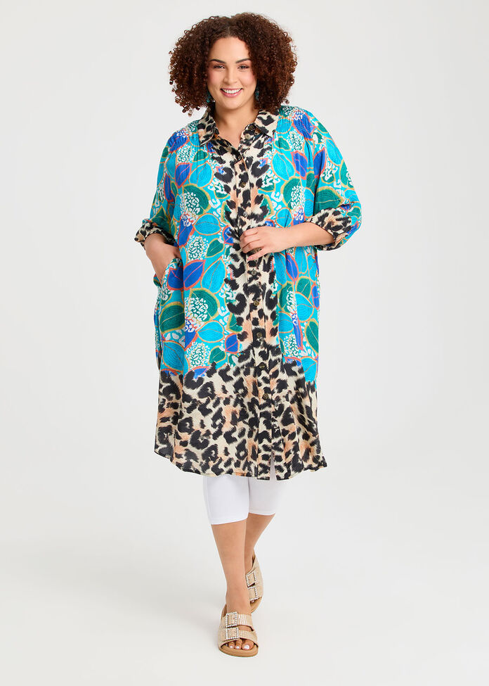 Shirring Detail Natural Shirt Dress, , hi-res