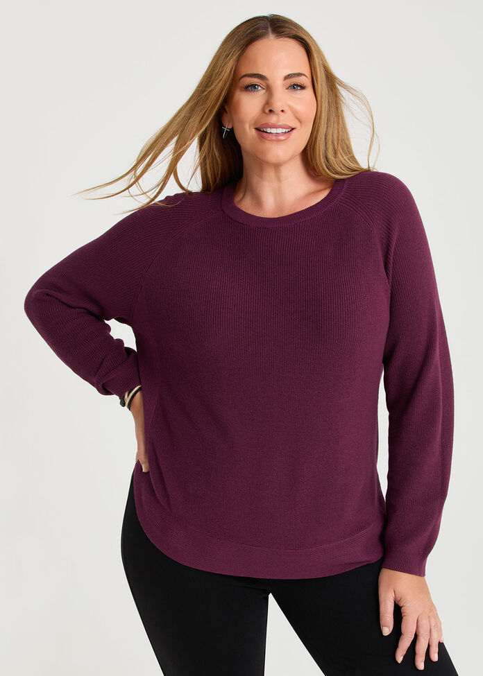 Curved Hem Rib Knit Jumper, , hi-res