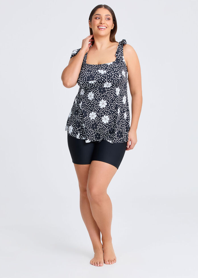 Floral Dot A-line Tie Tankini, , hi-res