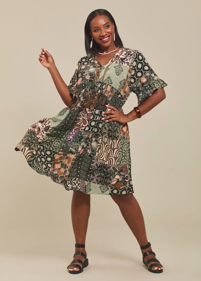 Plus Size Patchwork Natural Dress